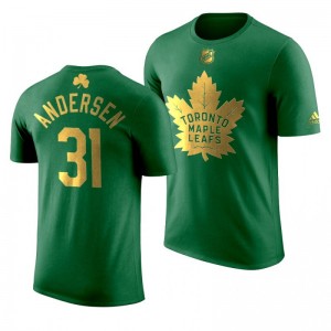 NHL Maple Leafs Frederik Andersen 2020 St. Patrick's Day Golden Limited Green T-shirt - Sale