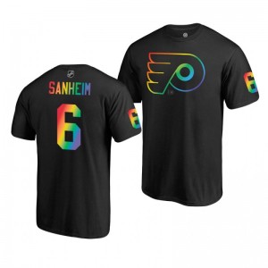 Travis Sanheim Flyers Black Rainbow Pride Name and Number T-Shirt - Sale