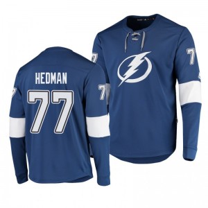 Victor Hedman Lightning Platinum Long Sleeve Blue Jersey T-Shirt - Sale
