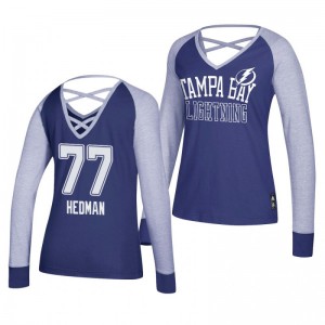 Victor Hedman Tampa Bay Lightning 2019 Long Sleeve Women's Blue Adidas Contrast T-Shirt - Sale