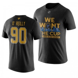 Ryan O'Reilly Blues Black We Want The Cup Stanley Cup Final T-Shirt - Sale
