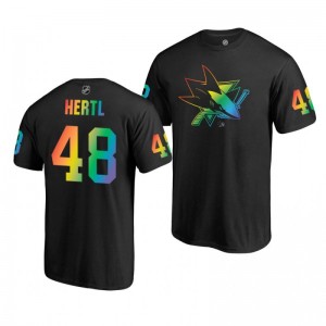Tomas Hertl Sharks Name and Number LGBT Black Rainbow Pride T-Shirt - Sale