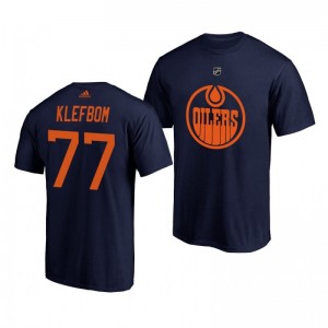 Oscar Klefbom Oilers Navy Authentic Stack T-Shirt - Sale