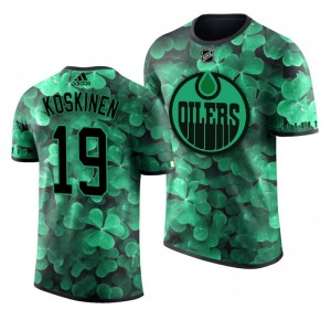 Oilers Mikko Koskinen St. Patrick's Day Green Lucky Shamrock Adidas T-shirt - Sale