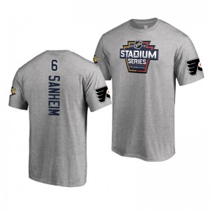 Flyers Travis Sanheim 2019 NHL Stadium Series Coors Light Event Logo gray T-Shirt - Sale