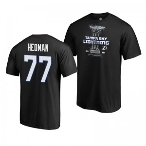 Lightning #77 Victor Hedman 2019 Presidents' Trophy Winners Backhand Score Player T-Shirt Black - Sale