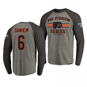 Flyers Travis Sanheim 2019 NHL Stadium Series Coors Light Vintage Raglan gray T-Shirt - Sale