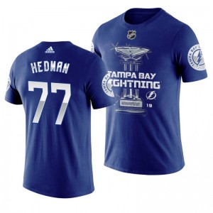 Lightning #77 Victor Hedman 2019 Presidents' Trophy Winners Backhand Score T-shirt Navy - Sale