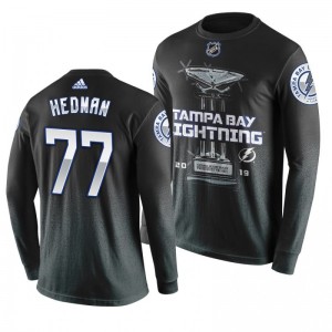 Lightning #77 Victor Hedman 2019 Presidents' Trophy Winners Backhand Score Long Sleeve T-shirt Black - Sale