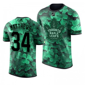 Maple Leafs Auston Matthews St. Patrick's Day Green Lucky Shamrock Adidas T-shirt - Sale