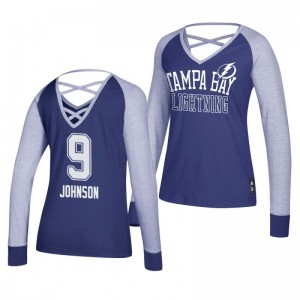 Tyler Johnson Tampa Bay Lightning 2019 Long Sleeve Women's Blue Adidas Contrast T-Shirt - Sale