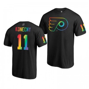 Travis Konecny Flyers Black Rainbow Pride Name and Number T-Shirt - Sale