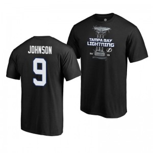 Lightning #9 Tyler Johnson 2019 Presidents' Trophy Winners Backhand Score Player T-Shirt Black - Sale