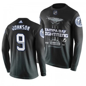 Lightning #9 Tyler Johnson 2019 Presidents' Trophy Winners Backhand Score Long Sleeve T-shirt Black - Sale