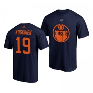 Mikko Koskinen Oilers Navy Authentic Stack T-Shirt - Sale