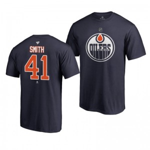 Mike Smith Oilers Navy Authentic Stack T-Shirt - Sale