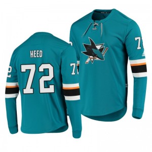 Sharks Tim Heed Teal Adidas Platinum Long Sleeve Jersey T-Shirt - Sale