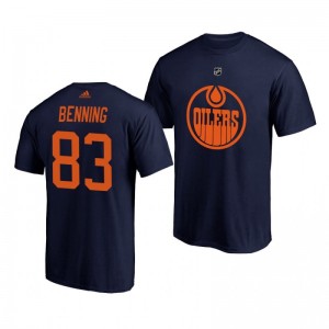 Matt Benning Oilers Navy Authentic Stack T-Shirt - Sale