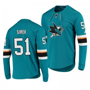 Sharks Radim Simek Teal Adidas Platinum Long Sleeve Jersey T-Shirt - Sale