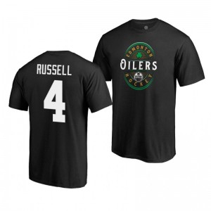 Edmonton Oilers Kris Russell 2019 St. Patrick's Day Forever Lucky Fanatics Black T-Shirt - Sale