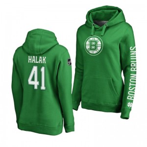 Jaroslav Halak Boston Bruins St. Patrick's Day Green Women's Pullover Hoodie - Sale