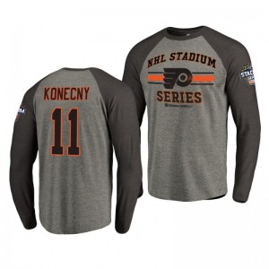 Flyers Travis Konecny 2019 NHL Stadium Series Coors Light Long Sleeve gray T-Shirt - Sale