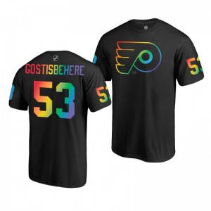 Shayne Gostisbehere Flyers Black Rainbow Pride Name and Number T-Shirt - Sale