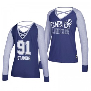 Steven Stamkos Tampa Bay Lightning 2019 Long Sleeve Women's Blue Adidas Contrast T-Shirt - Sale