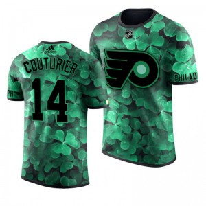 Flyers Sean Couturier St. Patrick's Day Green Lucky Shamrock Adidas T-shirt - Sale