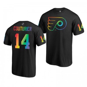 Sean Couturier Flyers Black Rainbow Pride Name and Number T-Shirt - Sale