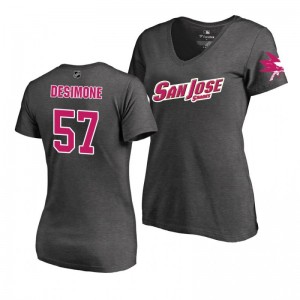 Mother's Day Pink Wordmark V-Neck Heather Gray T-Shirt San Jose Sharks Nick DeSimone - Sale