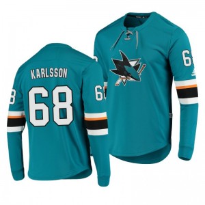 Sharks Melker Karlsson Teal Platinum Long Sleeve Jersey T-Shirt - Sale