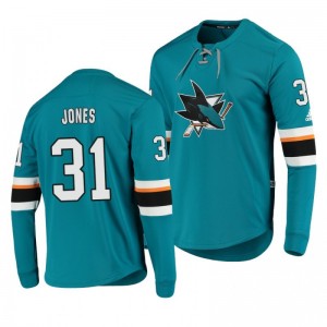 Sharks Martin Jones Teal Adidas Platinum Long Sleeve Jersey T-Shirt - Sale