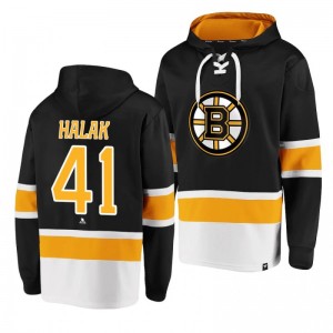 Bruins Jaroslav Halak Dasher Player Lace-Up Black Hoodie - Sale
