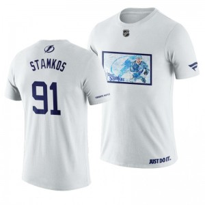 Steven Stamkos Lightning White Graphic Print 384th Career Goal T-Shirt - Sale