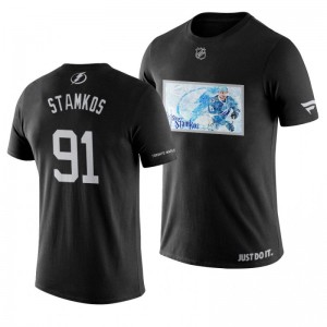 Steven Stamkos Lightning Black Graphic Print 384th Career Goal T-Shirt - Sale