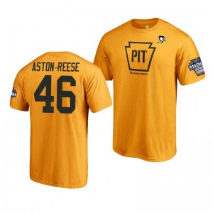 Penguins Zach Aston-Reese 2019 NHL Stadium Series Name and Number Gold T-Shirt - Sale