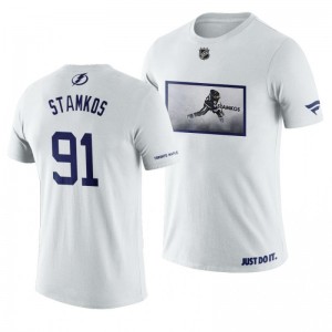 Steven Stamkos Lightning White Graphic Print Shooting T-Shirt - Sale