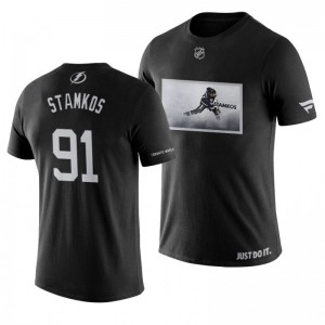 Steven Stamkos Lightning Black Graphic Print Shooting T-Shirt - Sale