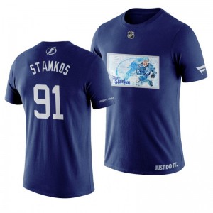 Graphic Print 384th Career Goal Blue Women's Lightning Steven Stamkos T-Shirt - Sale