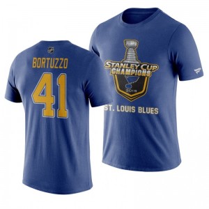 Blues 2019 Stanley Cup Champions Locker Room Robert Bortuzzo T-Shirt - Blue - Sale