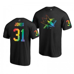 Martin Jones Sharks Name and Number LGBT Black Rainbow Pride T-Shirt - Sale