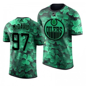Oilers Connor McDavid St. Patrick's Day Green Lucky Shamrock Adidas T-shirt - Sale