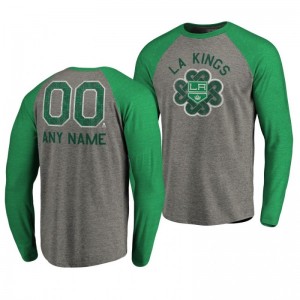 Los Angeles Kings Custom St. Patrick's Day Luck Tradition Long Sleeve Tri-Blend Raglan Heathered Gray T-Shirt - Sale