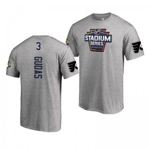 Flyers Radko Gudas 2019 NHL Stadium Series Coors Light Event Logo gray T-Shirt - Sale