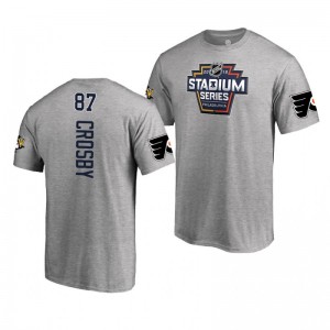 Penguins Sidney Crosby 2019 NHL Stadium Series Coors Light Event Logo gray T-Shirt - Sale