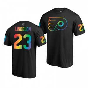 Oskar Lindblom Flyers Black Rainbow Pride Name and Number T-Shirt - Sale