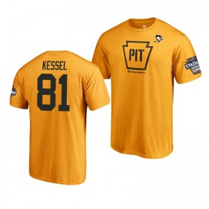 Penguins Phil Kessel 2019 NHL Stadium Series Name and Number Gold T-Shirt - Sale