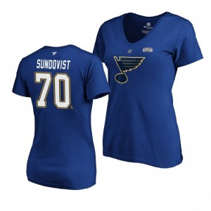 Blues 2019 Stanley Cup Final Oskar Sundqvist Authentic Stack Blue Women's T-Shirt - Sale