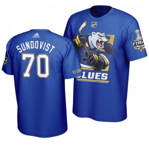 2019 Stanley Cup Final Blues Oskar Sundqvist Cartoon Mascot T-Shirt - Blue - Sale